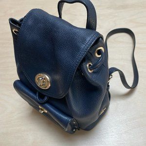 Coach Turnlock Backpack Pebbled Navy Leather
